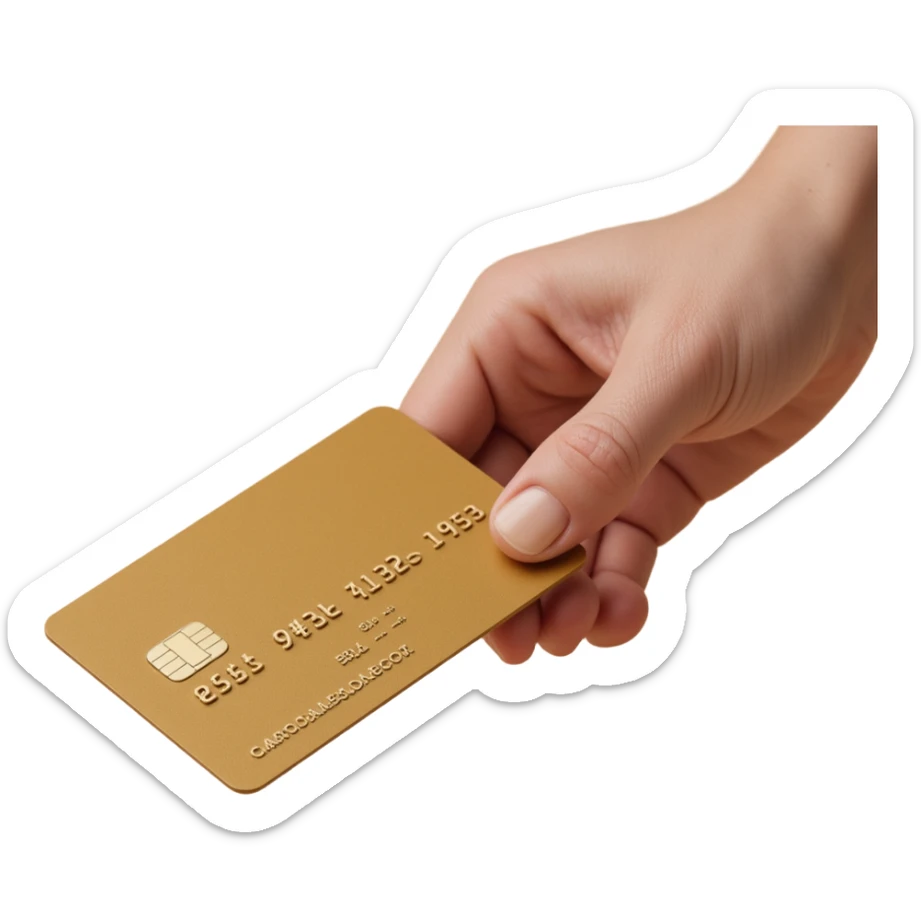 a realistic credit card making a payment, skeuomorphism style, detailed, photorealistic textures, subtle shadows sticker