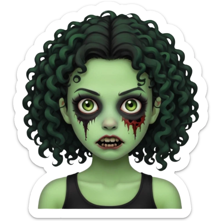 Black side party curly head girl zombie pale skin black crop top no hat sticker