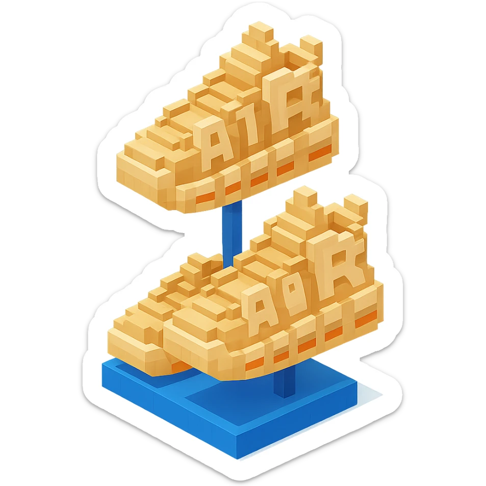 two pairs of Nike Air More Uptempo sneakers in beige on a display stand sticker