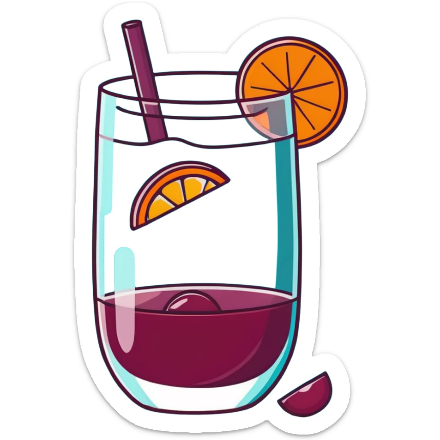traditional sangria drink filled with ice cubes, red wine, orange and apple slices, very icy and cold sticker