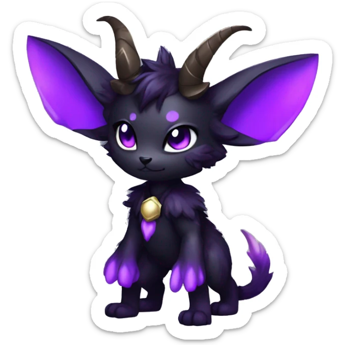 Anthro-Edgy-Black-Purple-Contrast-Colors-Fantasy-Fur-Sona-Chibi-Shiny-Fakémon-Hybrid with horns full body sticker