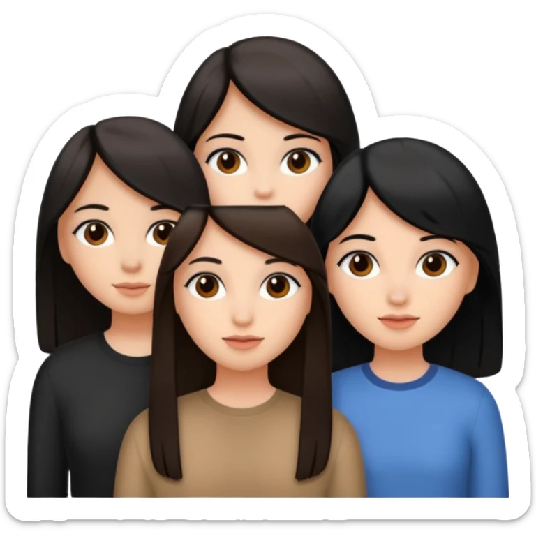 Three girl friends with straight hair one have black hair and two have brown hair sticker