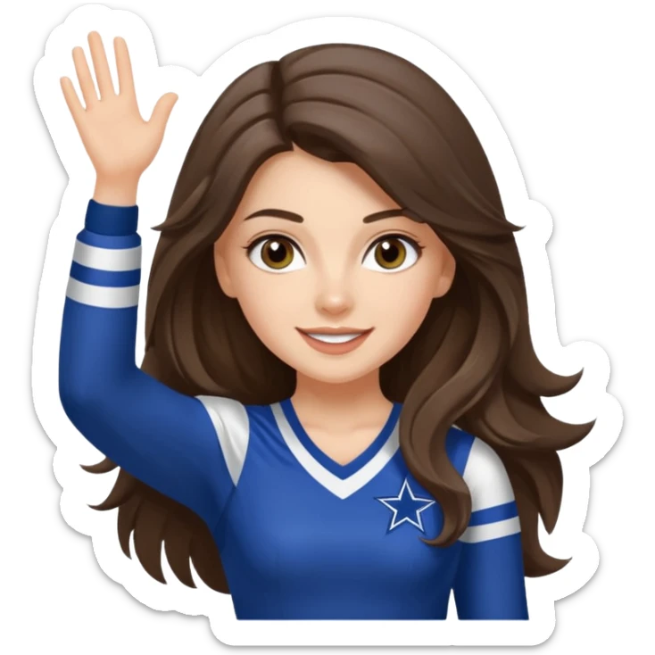 white happy long haired brunette girl hazel eyes in dallas cowboy cheerleader outfit sticker