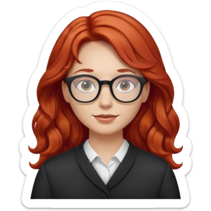 Peli roja rojo fuerte , con lentes pelo ondulado largo sticker