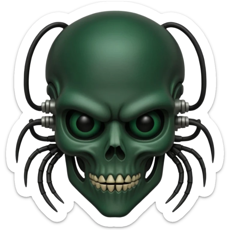 HR giger, wires, dark green, black flesh undead, head. dark bones and skin sticker
