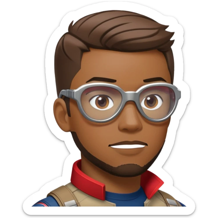 sam wilson with short hair, side-whiskers, and wear red-white safety glasses from  from captain america: civil war sticker