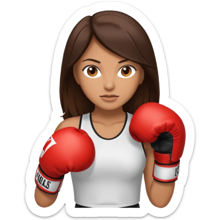 An woman with long dark brown hair light brown eyes in boxing gloves sticker