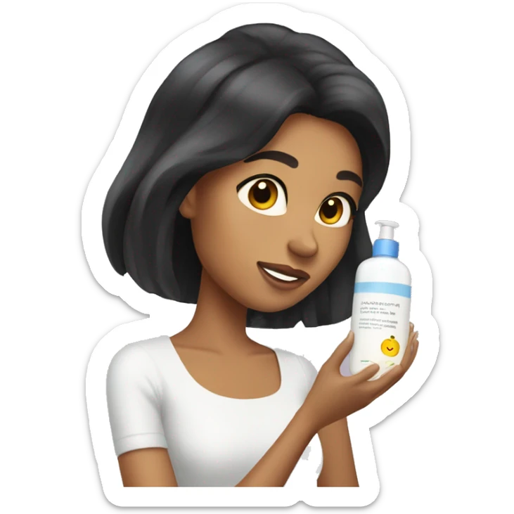 Female with Long Black hair tan skin doing her skin care  sticker