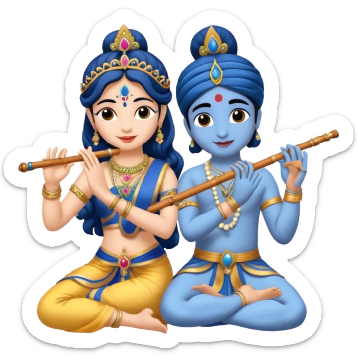 Radha rani and lord sri krishna play flute, skin colour is fairy white sticker
