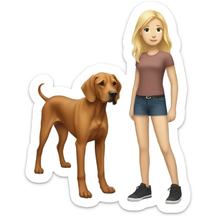 A girl with blonde hair with her vizla/ridgeback dog sticker