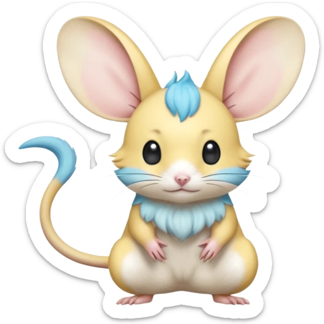 Yellow and cyan-blue Gerbil-Jerboa-Minccino-Emolga-Pachirisu-Pokémon-Fakémon-hybrid-fusion-creature with a tufted tail  sticker