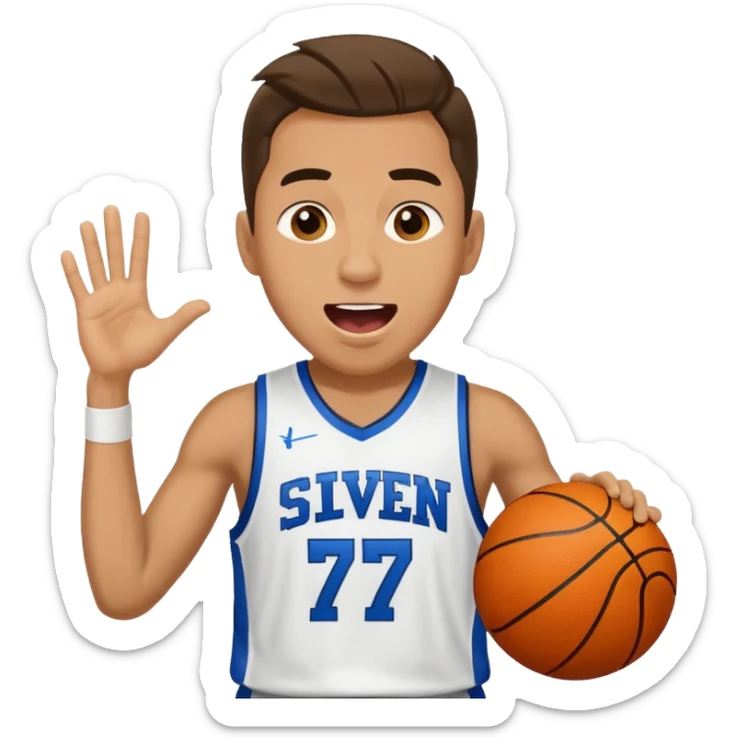 Maverick Trevillian in the crowd at an amateur basketball game. He leans towards the camera and enthusiastically shouts "six seven sticker