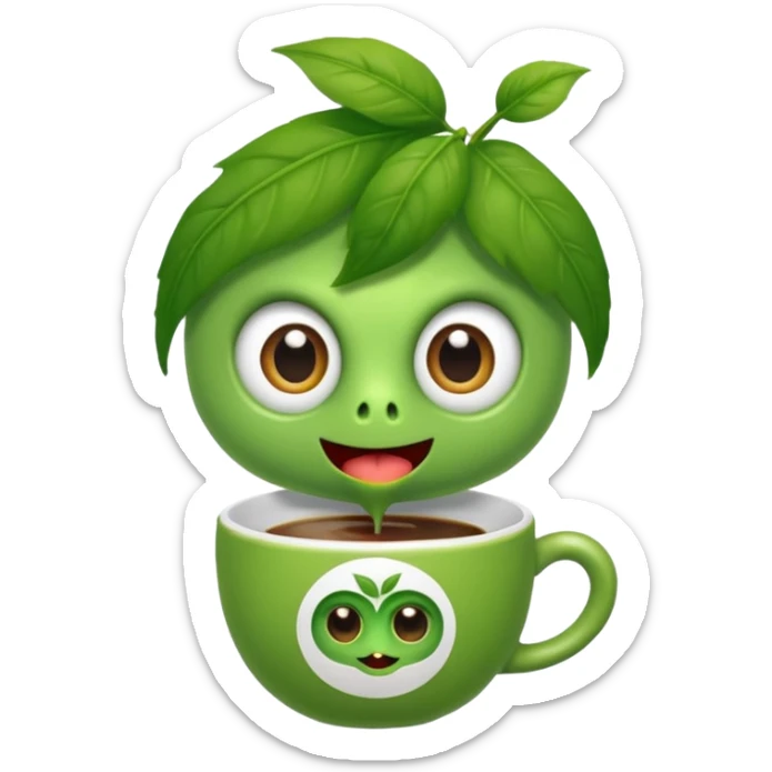 Cut the Rope's Om Nom cute from  in barista's suite with a cup of cofee sticker
