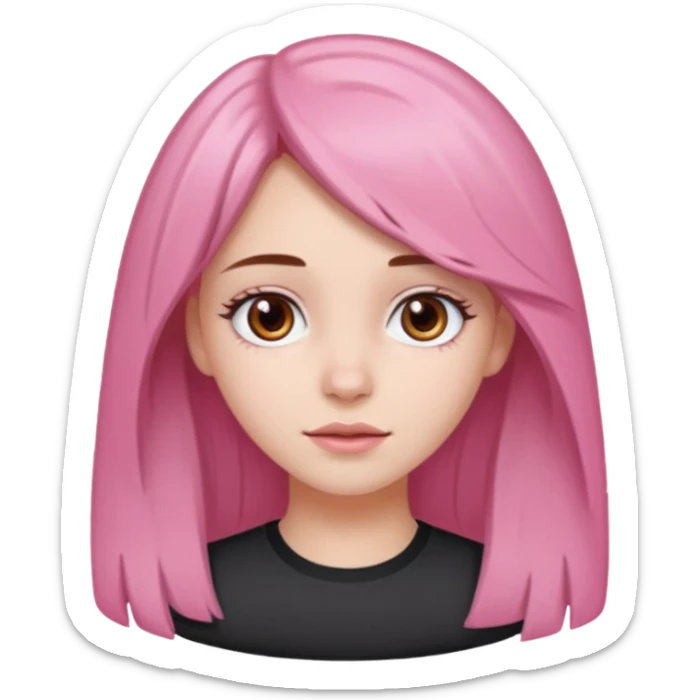 white skined girl with long brown hair and brown eyes and short pink highlights sticker