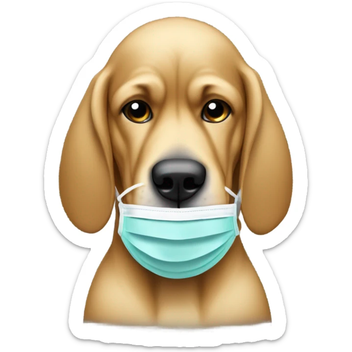 White and gold bloodhound with scrubs and medical mask. sticker