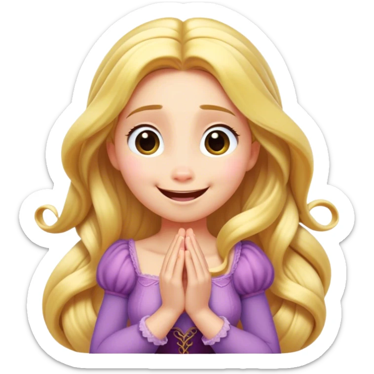 Cinematic Playful Rapunzel Portrait Emoji, Giggling as Pascal sits atop her head, hands cupped over her mouth in a moment of pure joy, her radiance shining through, utterly enchanting! sticker
