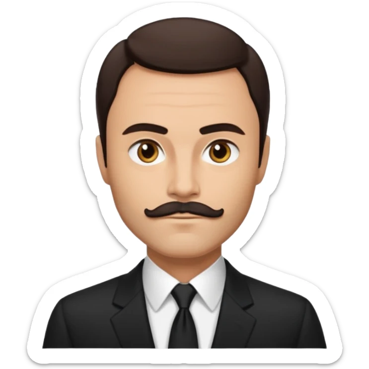 John Saxon with dark brown hair and short mustache, black suit, light tan skin sticker