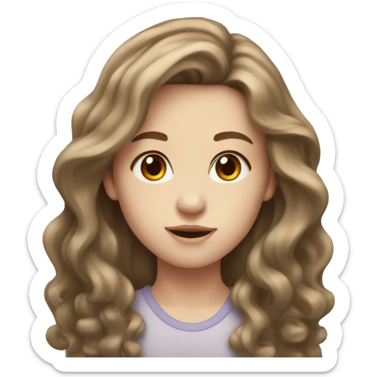 Girl with long brown wavy hair hazel eyes and pale skin sticker