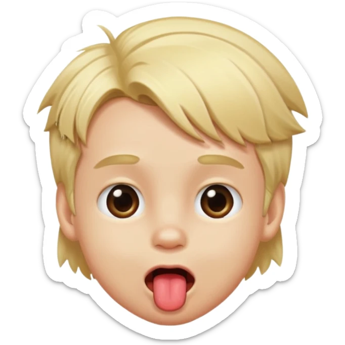 Blonde kid with his tongue out and hair on his for head  sticker