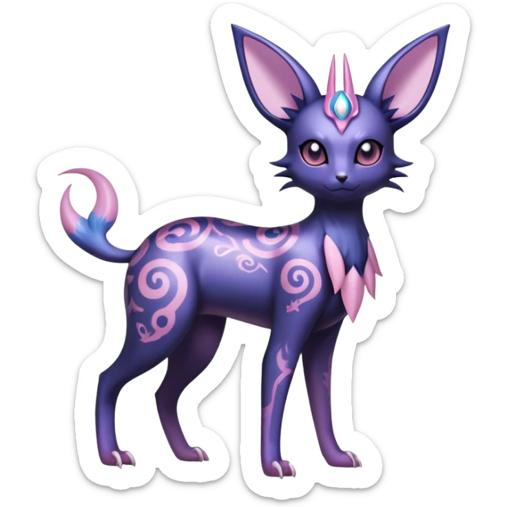 Shiny Exotic Badass Ethereal Royal Mysterious Gothic Noibat-Espeon-Umbreon-Sylveon-Pokémon-Fakémon-hybrid-creature (full body) with random pattern-markings sticker