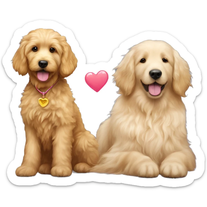 Make one of a fluffy goldendoodle with a golden retriever next to it and a little heart between them  sticker