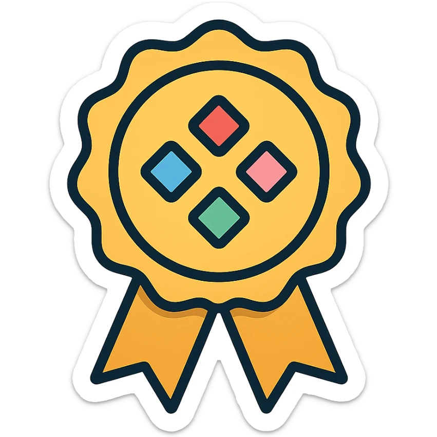 vector icon of a gold guarantee seal award with colorful gems, abstract seal shape, elegant and minimalist flat design, isolated on white, award badge style, 2D flat vector, trending icon look, soft shadows, no text, commercial use sticker