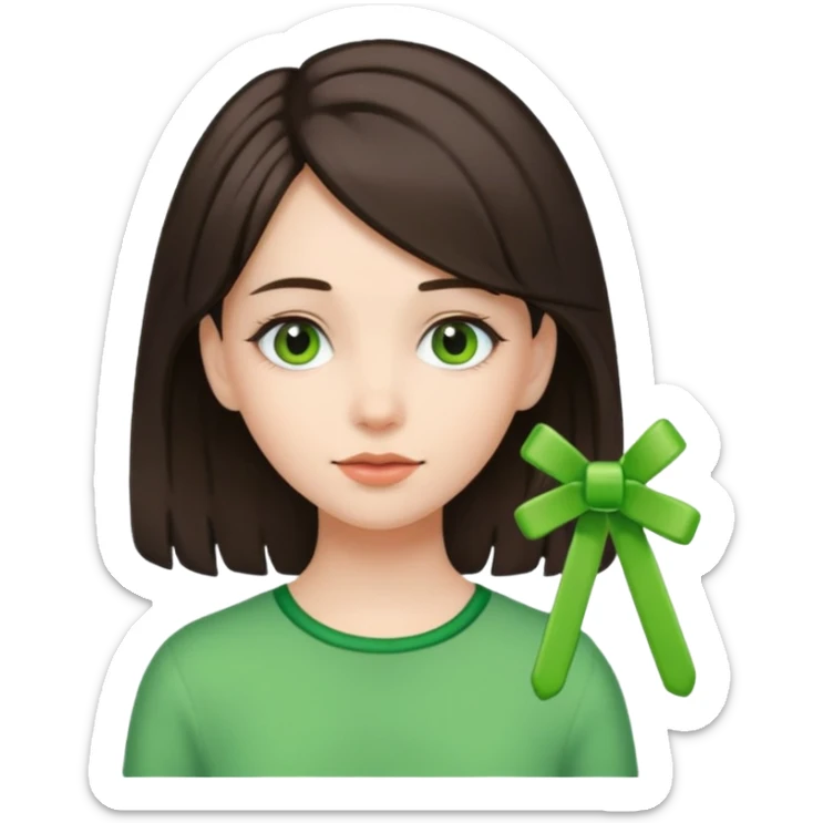 brunette girl with green color hairclip sticker