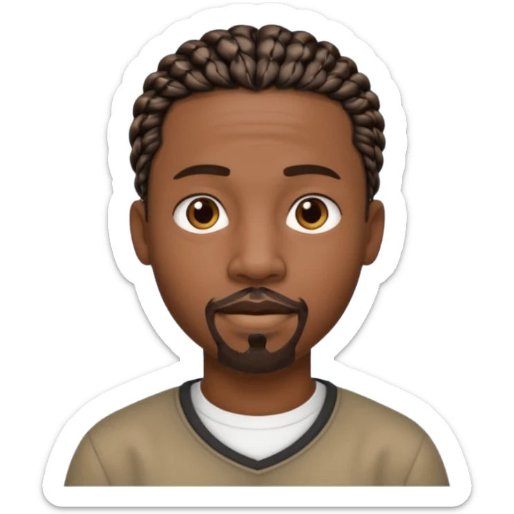 Hazme un emoji de un hombre negro con trenzas cortas, pero no tanto y una pequeña perilla sin bigote sticker