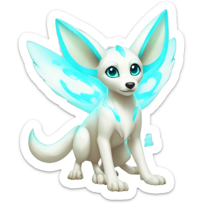 Shiny White Angelic Electric Albino Umbreon. cyan eyes and cyan markings. Golden Anubis-rings. full body sticker