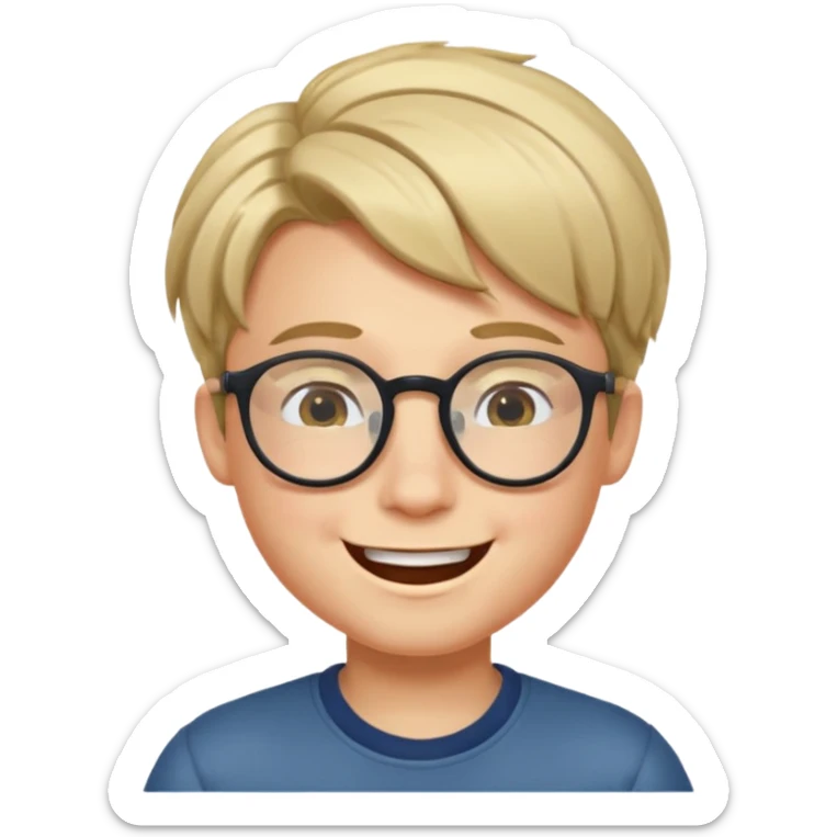 un ragazzo con gli occhiali e capelli al lato che fa l'occhiolino ed è felice sticker