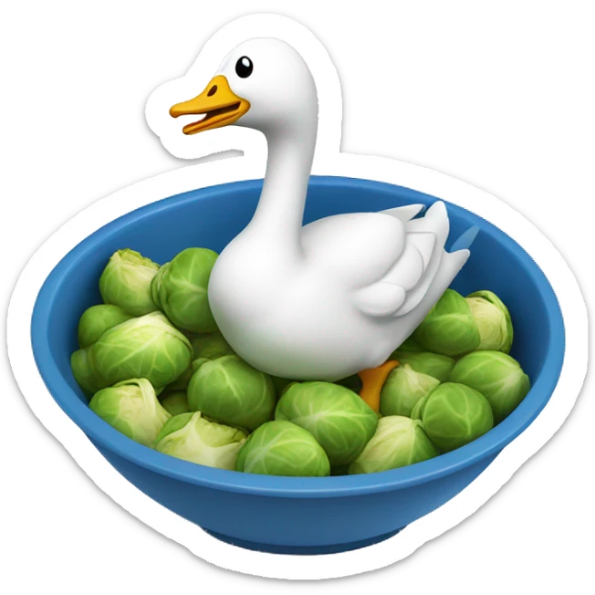 Goose eating a bowl of steaming brussel sprouts  sticker