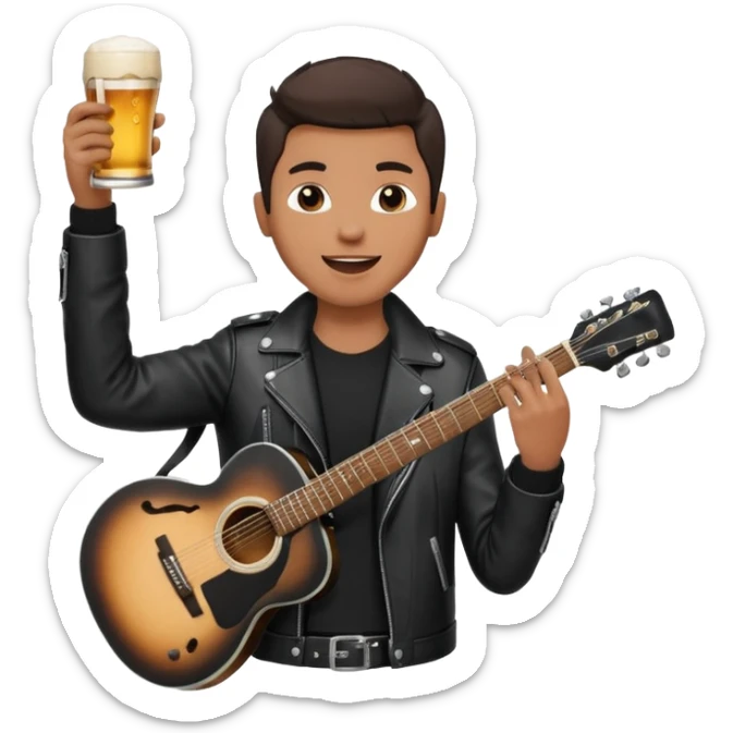 We're creating a quiz for a New Year's Eve team. The idea is that people have to guess which emoji belongs to which person from three emojis. Now it's up to you to make one whole emoji from the following  emojis.  🏍🎸🍻👦 sticker