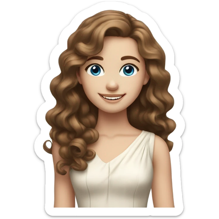 smiling girl in elegant dress with fair skin, long brown curly hair and blue eyes sticker