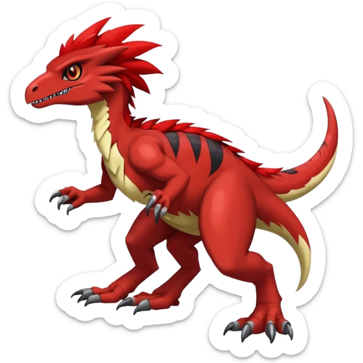Dark Furry feather-mane Cool Edgy shiny Digimon-Fakemon-Guilmon-Velociraptor-Dinosaur-Drake full body    sticker