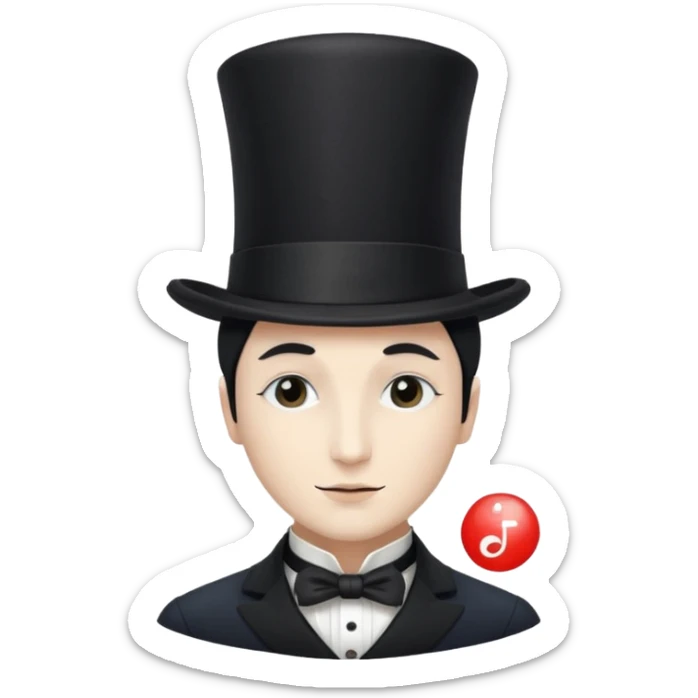 a french magician with a yin yang face and a closed eye type, and a top hat sticker