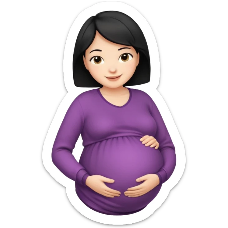 pregnant woman with short black hair happily touching her big belly while wearing warm clothes sticker
