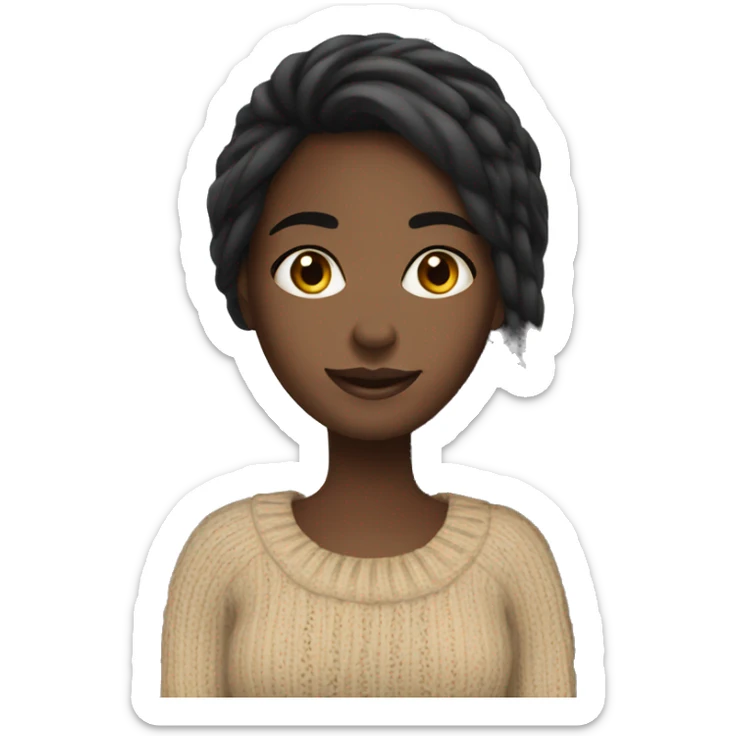 Black girl with long straight black hair wearing a knit sweater sticker