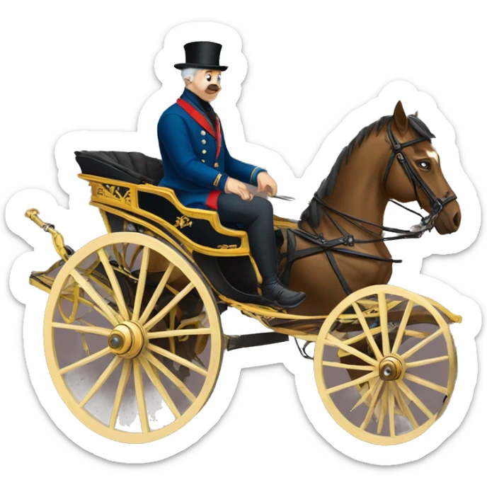 a man sits in a horse-drawn carriage from Russia in the 19th century sticker