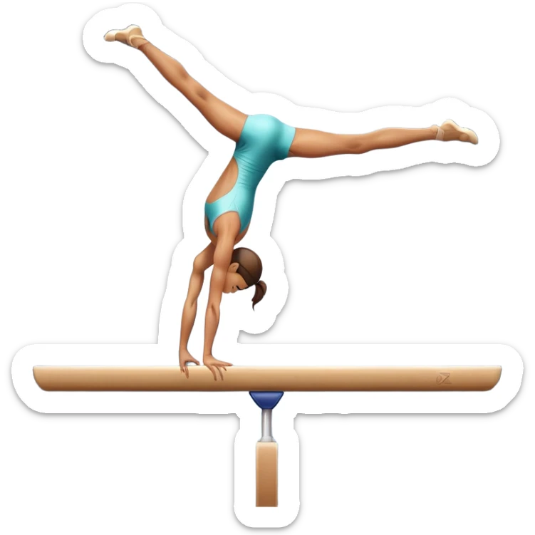 An artistic emoji of a professional sports acrobat performing a stunning balance pose on a narrow beam. The acrobat showcases perfect control, flexibility, and strength, executing an elegant handstand. The background features a bright gymnastics arena with spotlights. sticker