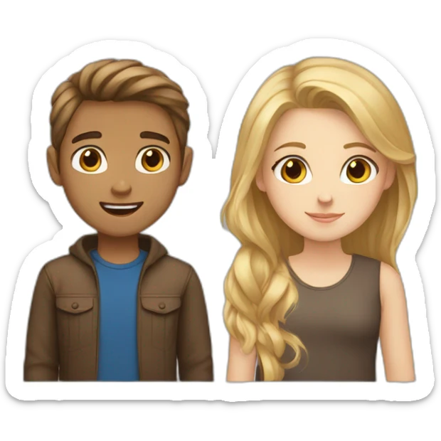 A girl and a boy, Brown hair brown eyes girl with blond hair blue eyes guy sticker