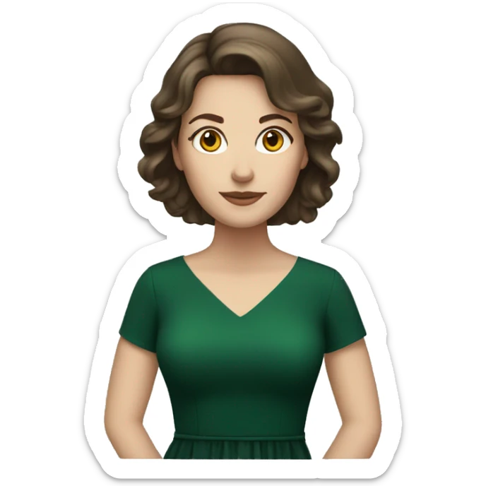 white woman with brunette hair in dark green dress  sticker
