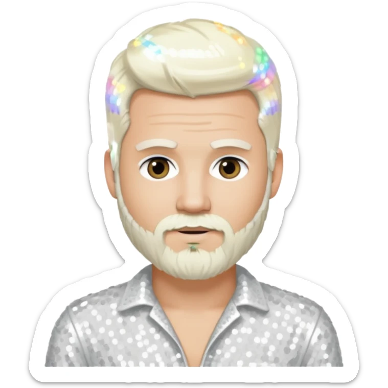 Justin Jeffre (b.1973) from 98 Degrees with platinum blonde hair and beard beard, white sequin outfit sticker