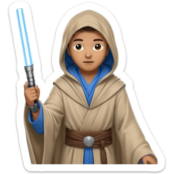 Jedi mind trick where a jedi is waving his hand hooded holding a lightsaber in the other hand sticker