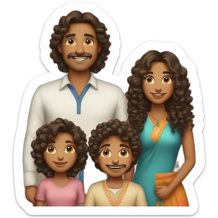 indian family with one daughter curly hair mom curly hair dad straight hair and one son straight hair sticker