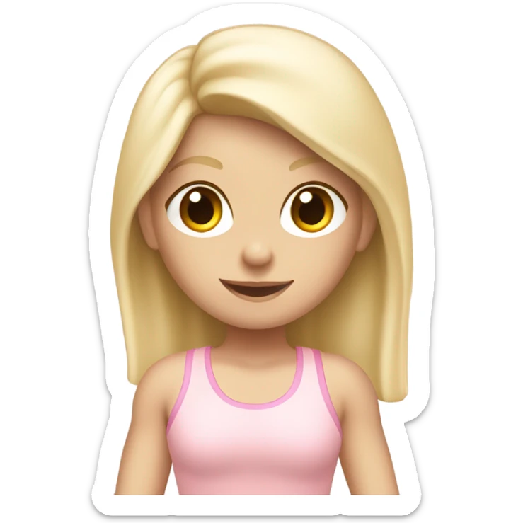 A blonde white girl in a light pink fitness suit with a fitness mat sticker