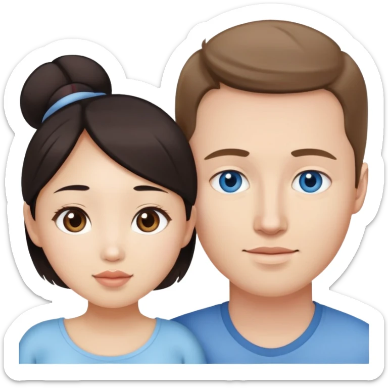 Asian girl with brown eyes pregnant and white guy with blue eyes couple  sticker