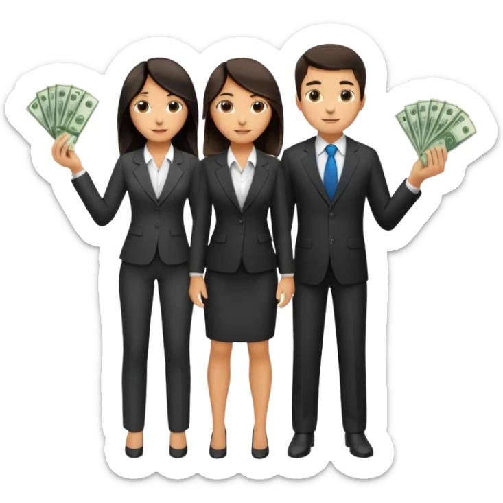 Una pareja (chico y chica de 28 años) vestidos con traje profesional y con dinero sticker
