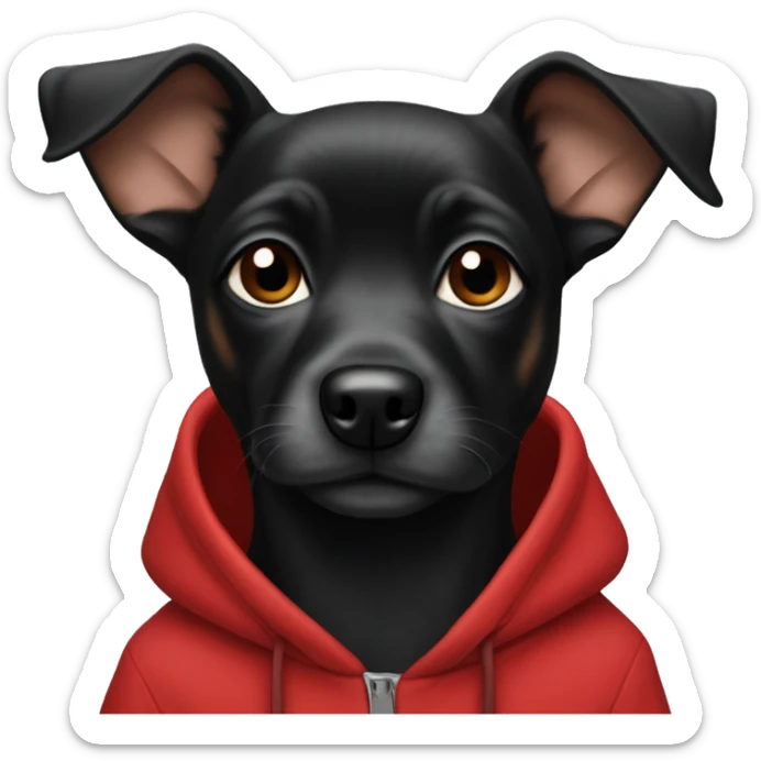 Little black dog pincher in red hoodie  sticker