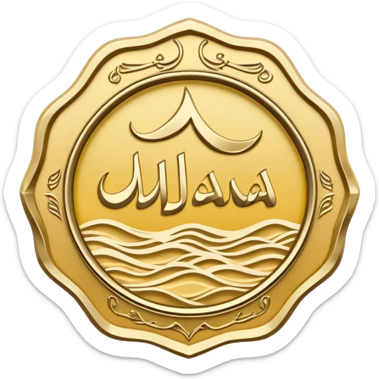 "A golden badge-like logo with wavy edges, resembling a seal. The text 'MAHANA' is at the top, while 'M.H.N' is centered. At the bottom, the Persian text 'ماحانا' is displayed. The color scheme consists of shades of gold and yellow with soft shadows for a three-dimensional effect. The design is simple and formal, suitable for branding." sticker
