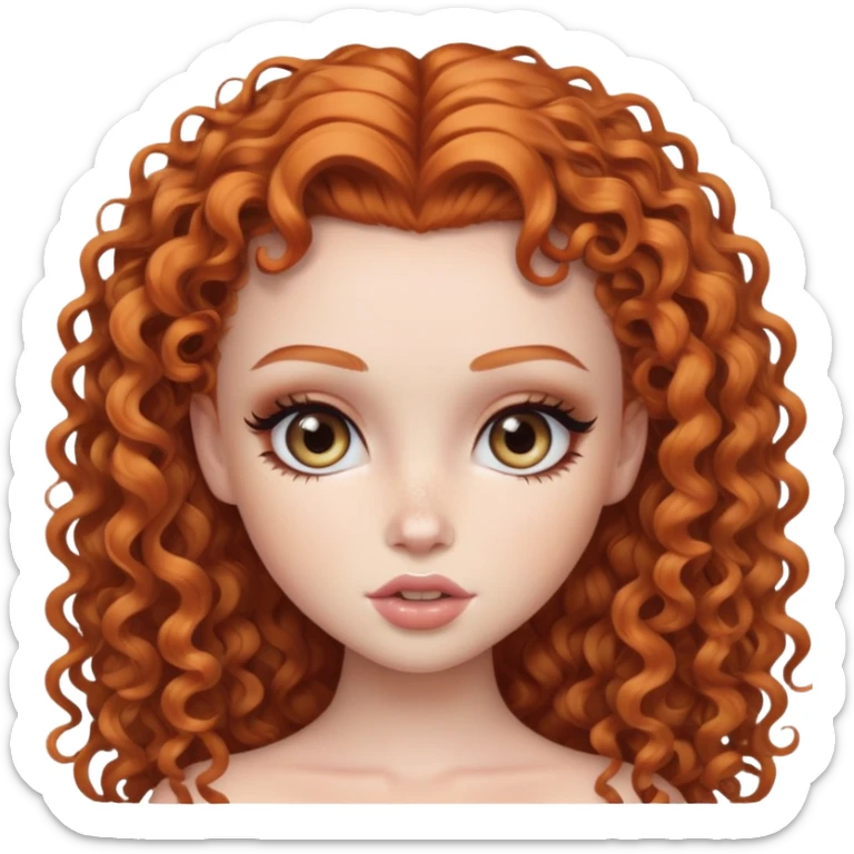 ginger curly hair, pretty eyes, pale skin, pretty makeup, pretty bratz baddie sticker